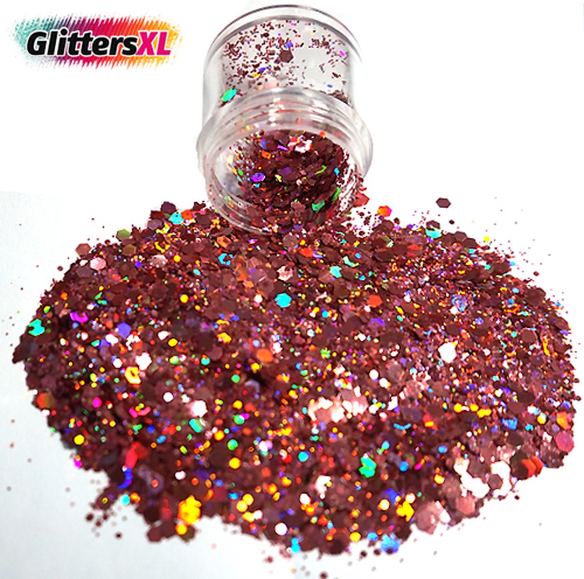 GlittersXL - Chunky Glitters (Rose Goud) (Volume 8g) [Festival Makeup Gezicht Lichaam - Face Body Glitter - Biologisch afbreekbaar - Versiering Dames Volwassen Kinderen]